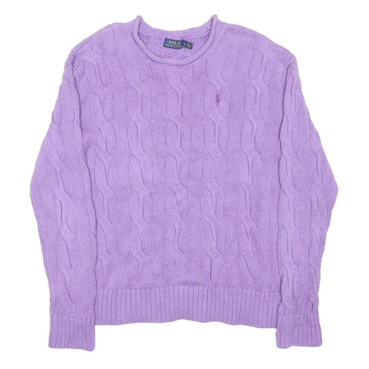 POLO RALPH LAUREN Womens Purple Patterned Jumper Crew Neck Cable Knit M Cotton