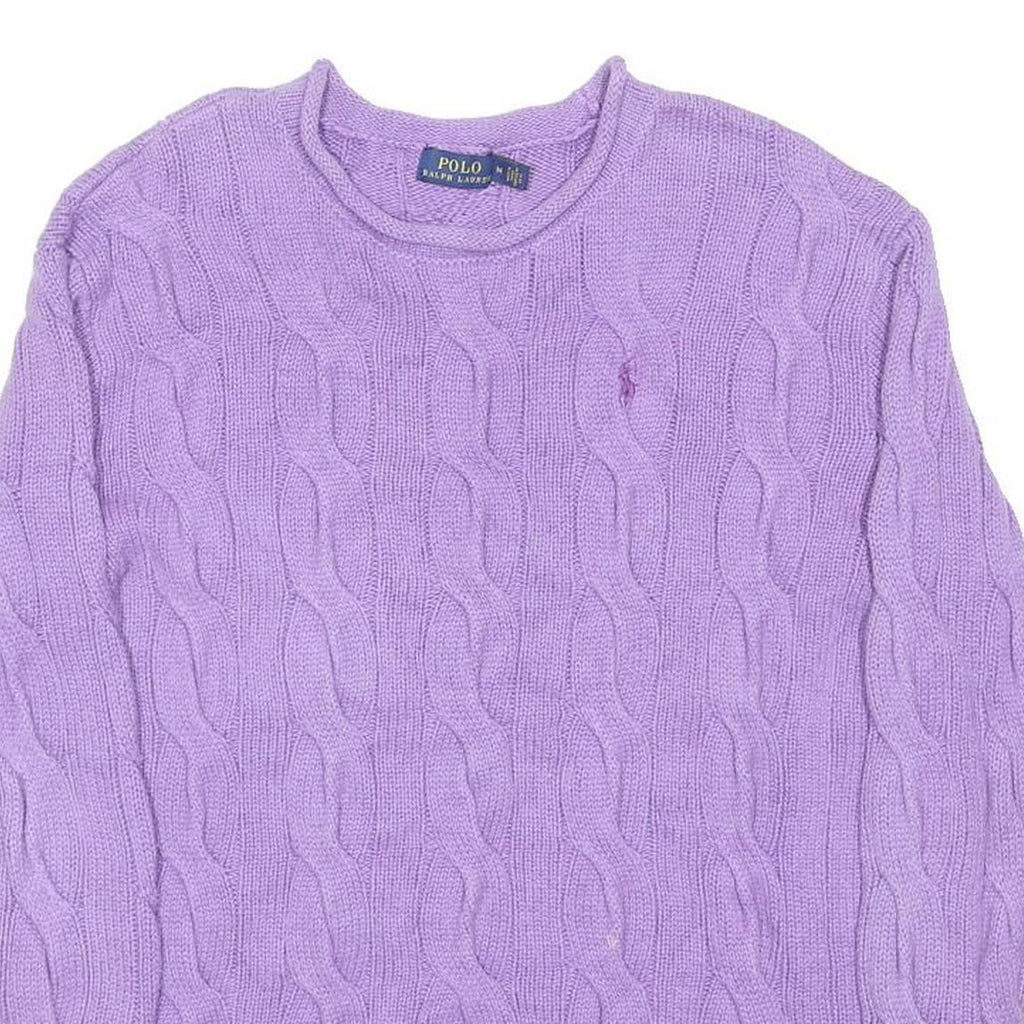 POLO RALPH LAUREN Womens Purple Patterned Jumper Crew Neck Cable Knit M Cotton