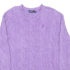 POLO RALPH LAUREN Womens Purple Patterned Jumper Crew Neck Cable Knit M Cotton