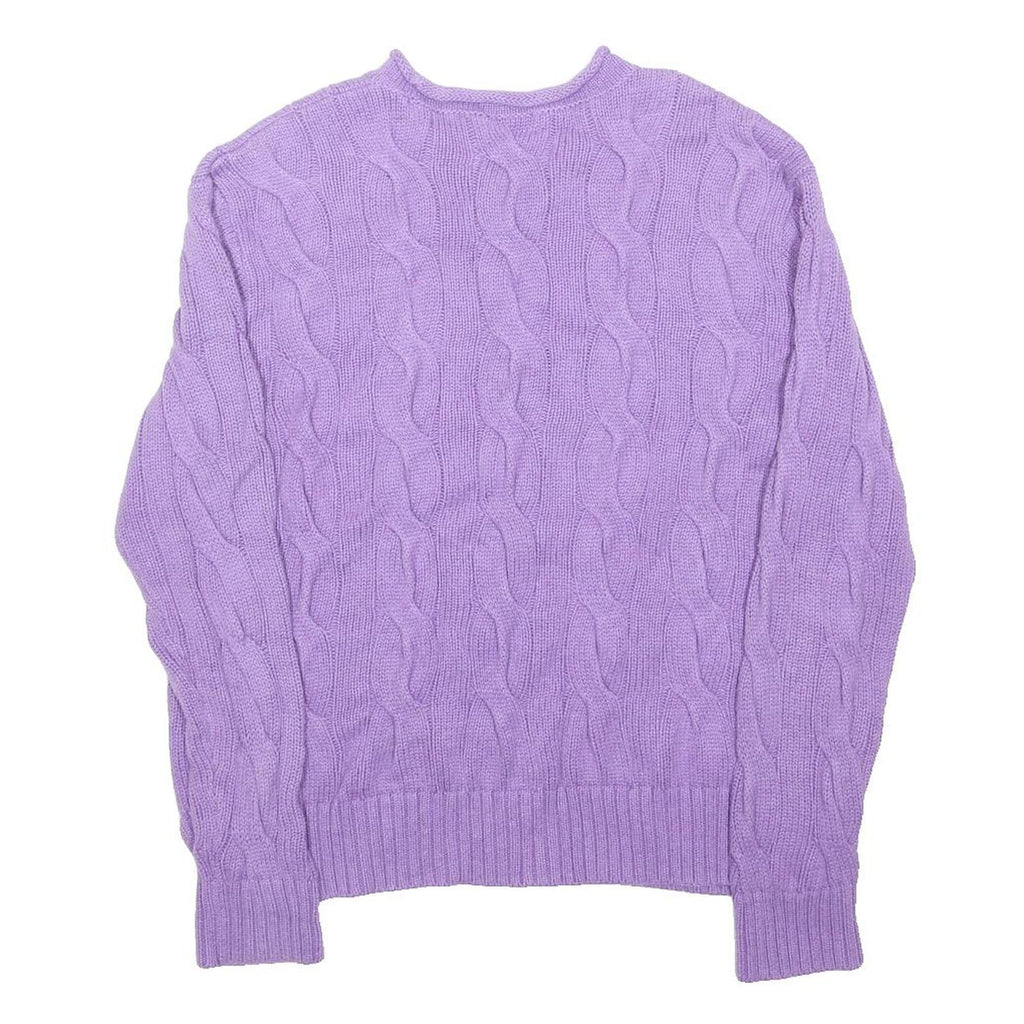 POLO RALPH LAUREN Womens Purple Patterned Jumper Crew Neck Cable Knit M Cotton