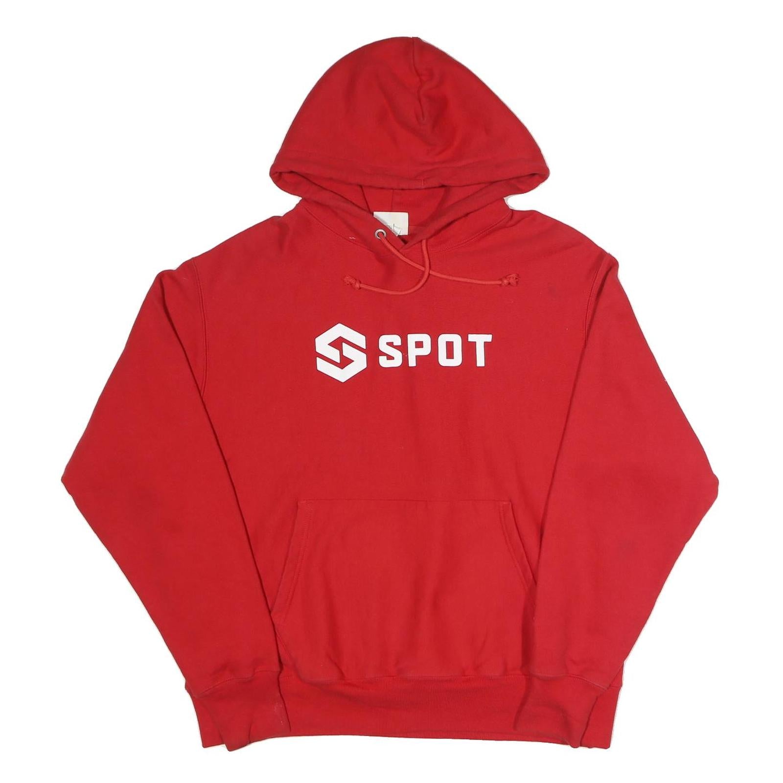 CHAMPION REVERSE WEAVE Mens Red Pullover Hoodie L Spot Logo Cotton Blend