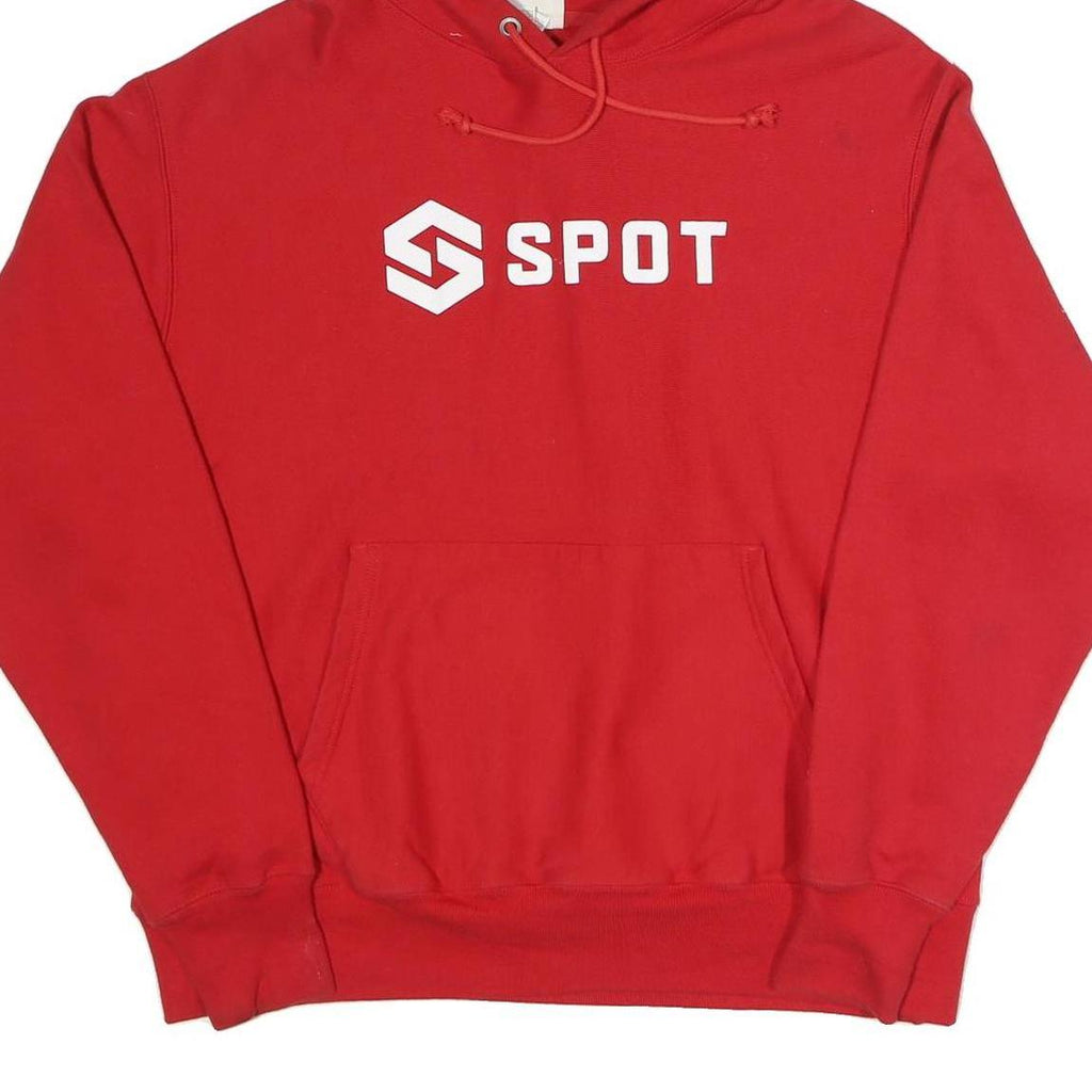 CHAMPION REVERSE WEAVE Mens Red Pullover Hoodie L Spot Logo Cotton Blend