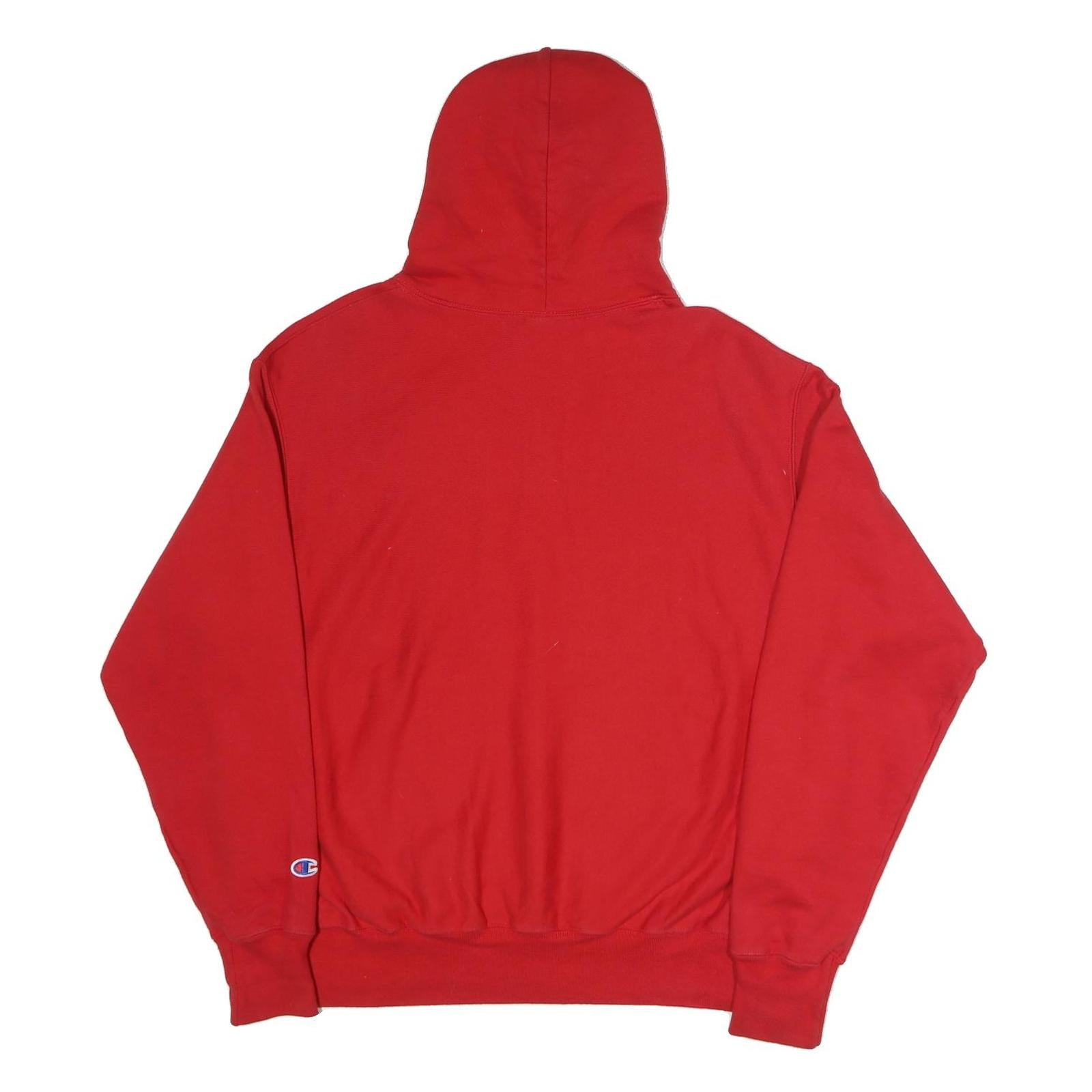 CHAMPION REVERSE WEAVE Mens Red Pullover Hoodie L Spot Logo Cotton Blend