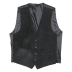 Mens Black Wax Leather Waistcoat Tailored Fit M Button Closure Plain