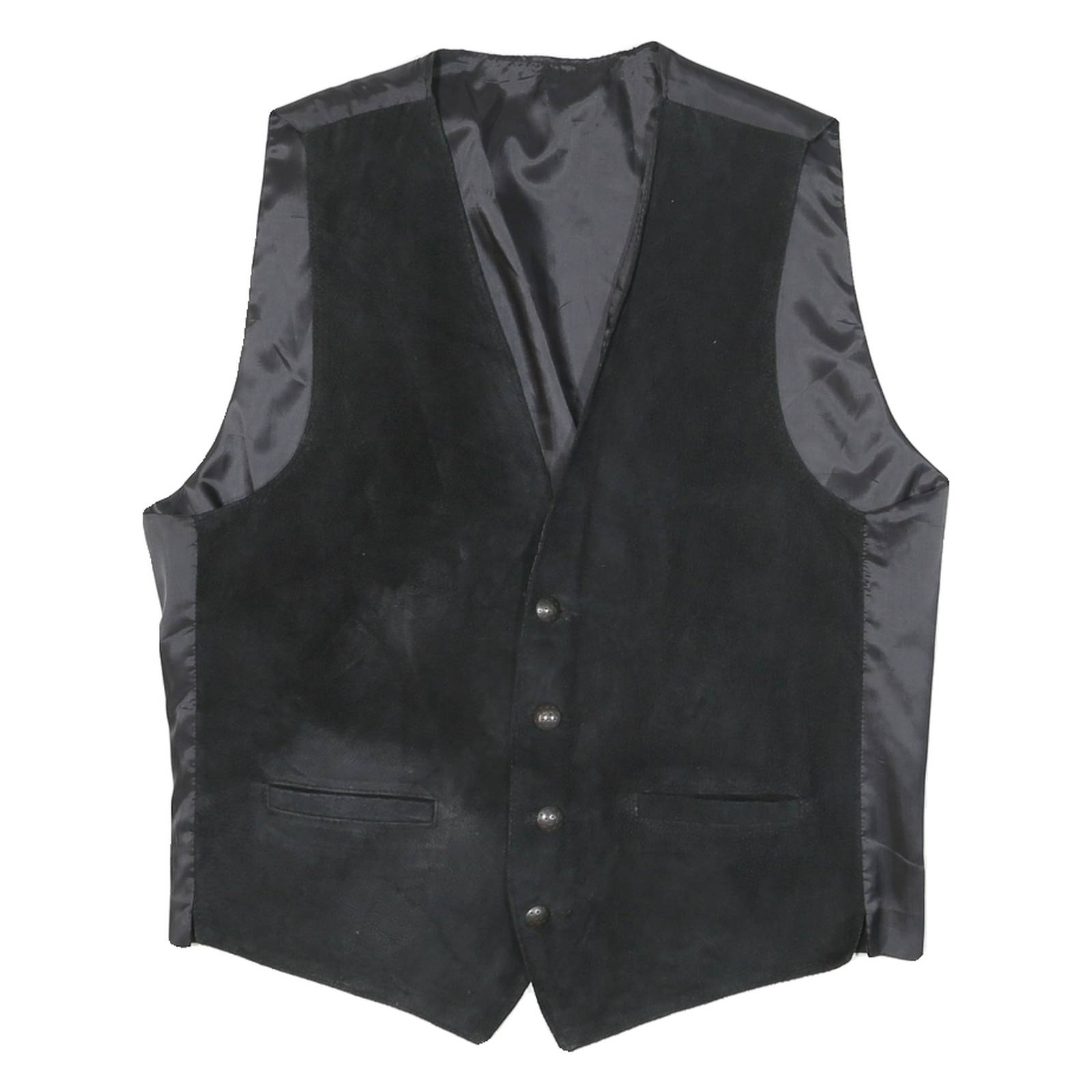 Mens Black Wax Leather Waistcoat Tailored Fit M Button Closure Plain