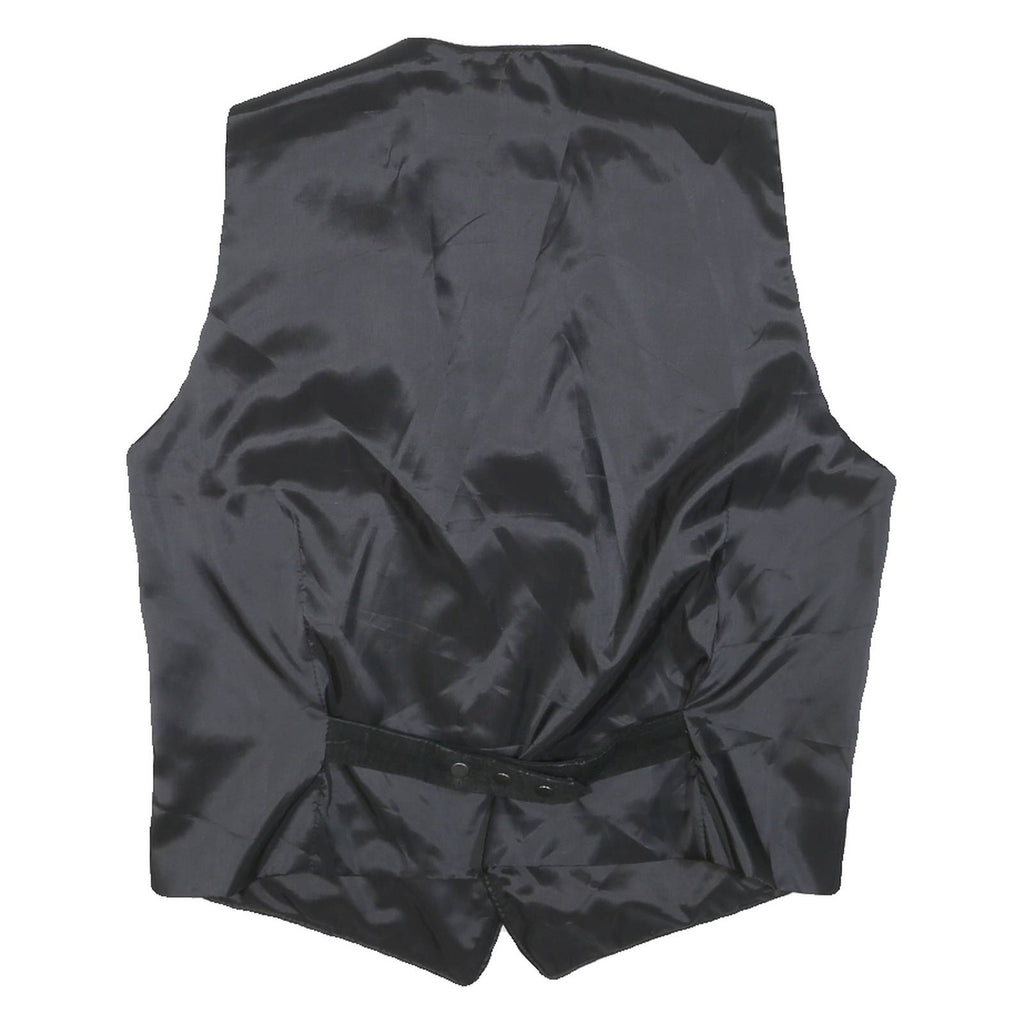 Mens Black Wax Leather Waistcoat Tailored Fit M Button Closure Plain