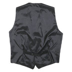 Mens Black Wax Leather Waistcoat Tailored Fit M Button Closure Plain