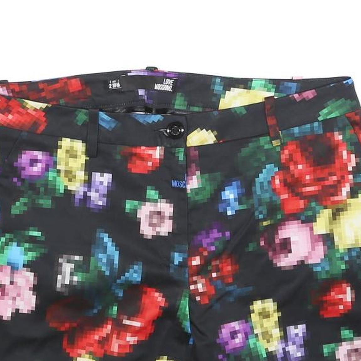 LOVE MOSCHINO Womens Floral Pixel Print Shorts Black UK 14 W34 Polyester Blend