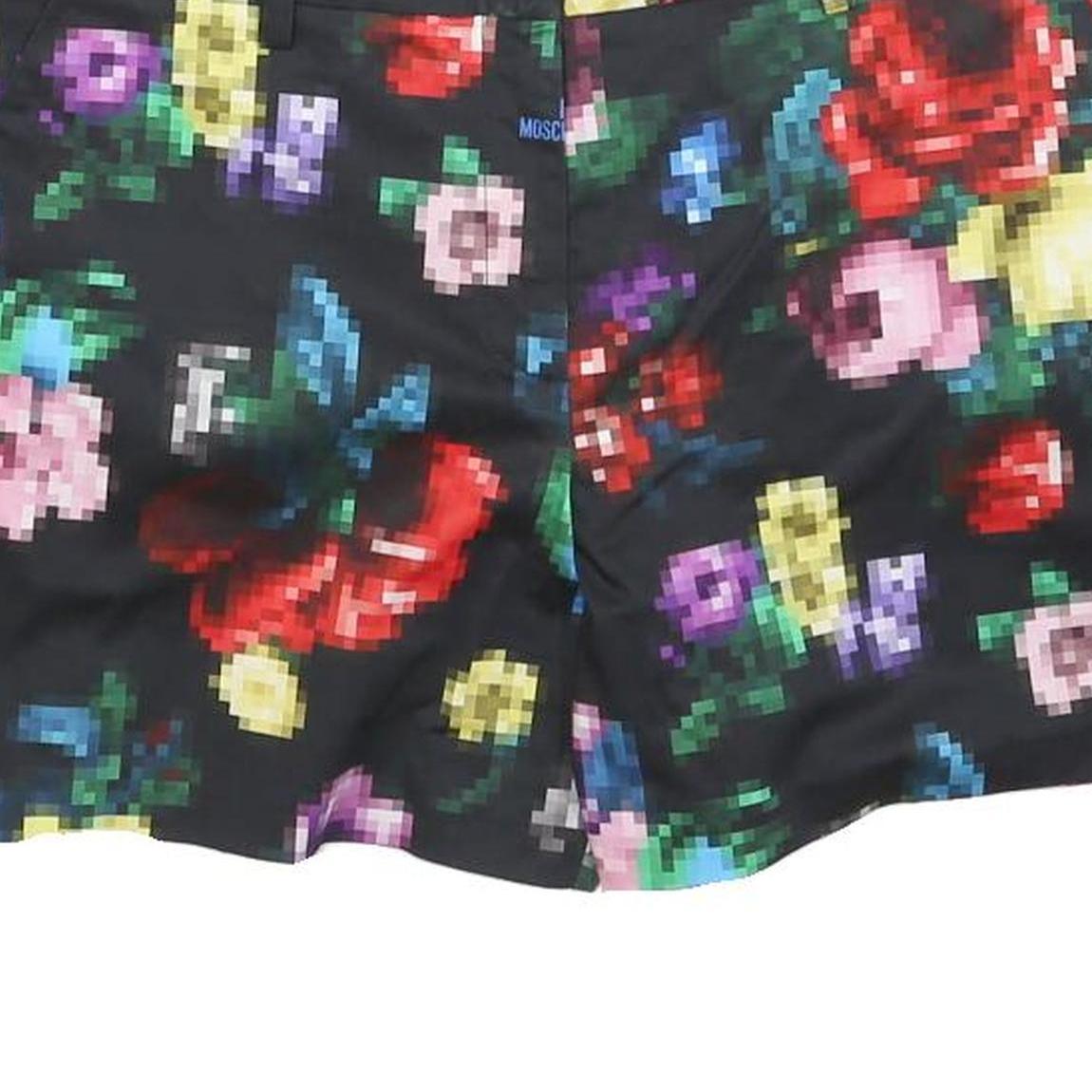 LOVE MOSCHINO Womens Floral Pixel Print Shorts Black UK 14 W34 Polyester Blend