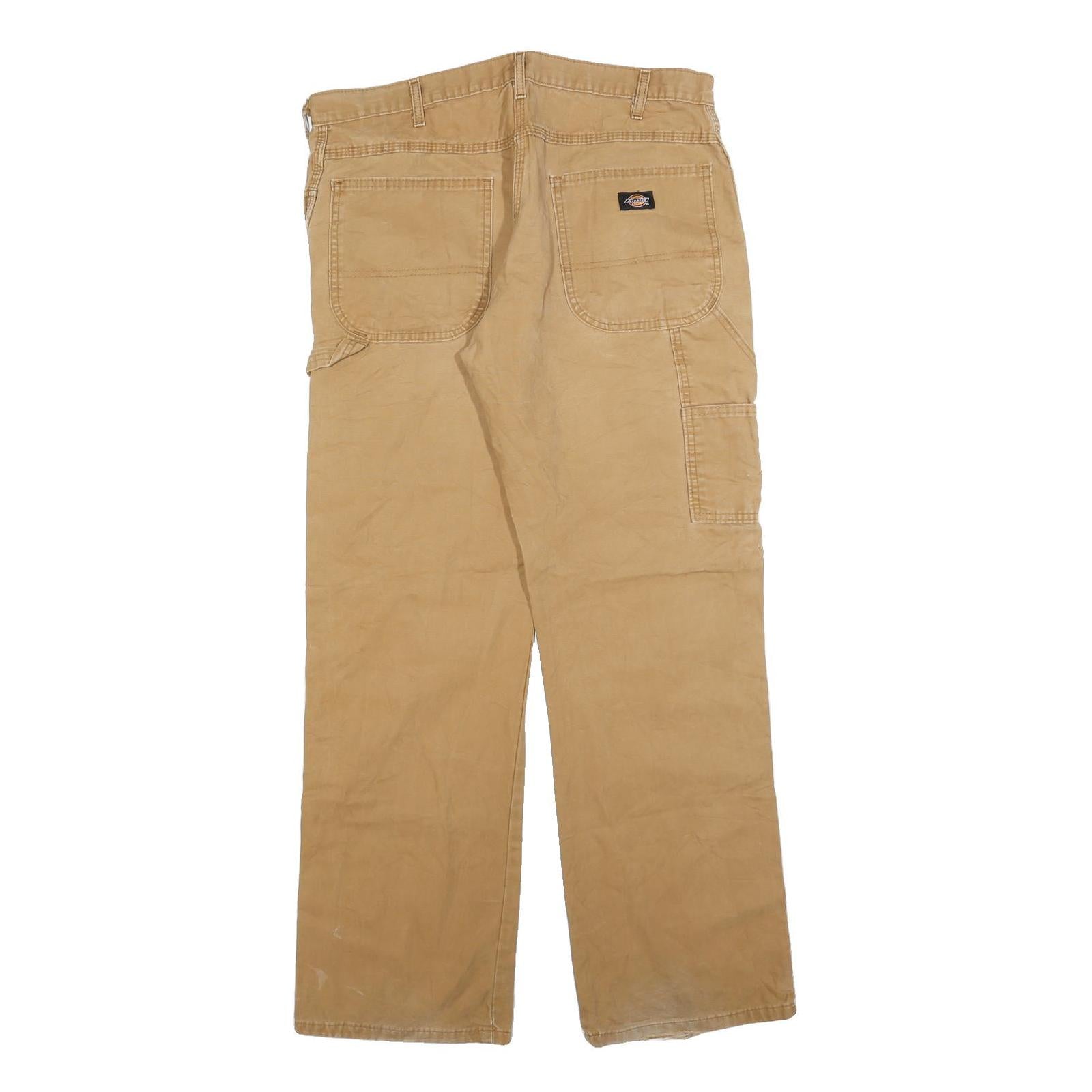 DICKIES Mens Regular Fit Beige Cotton Blend Trousers W36 L32 Zip Casual Workwear
