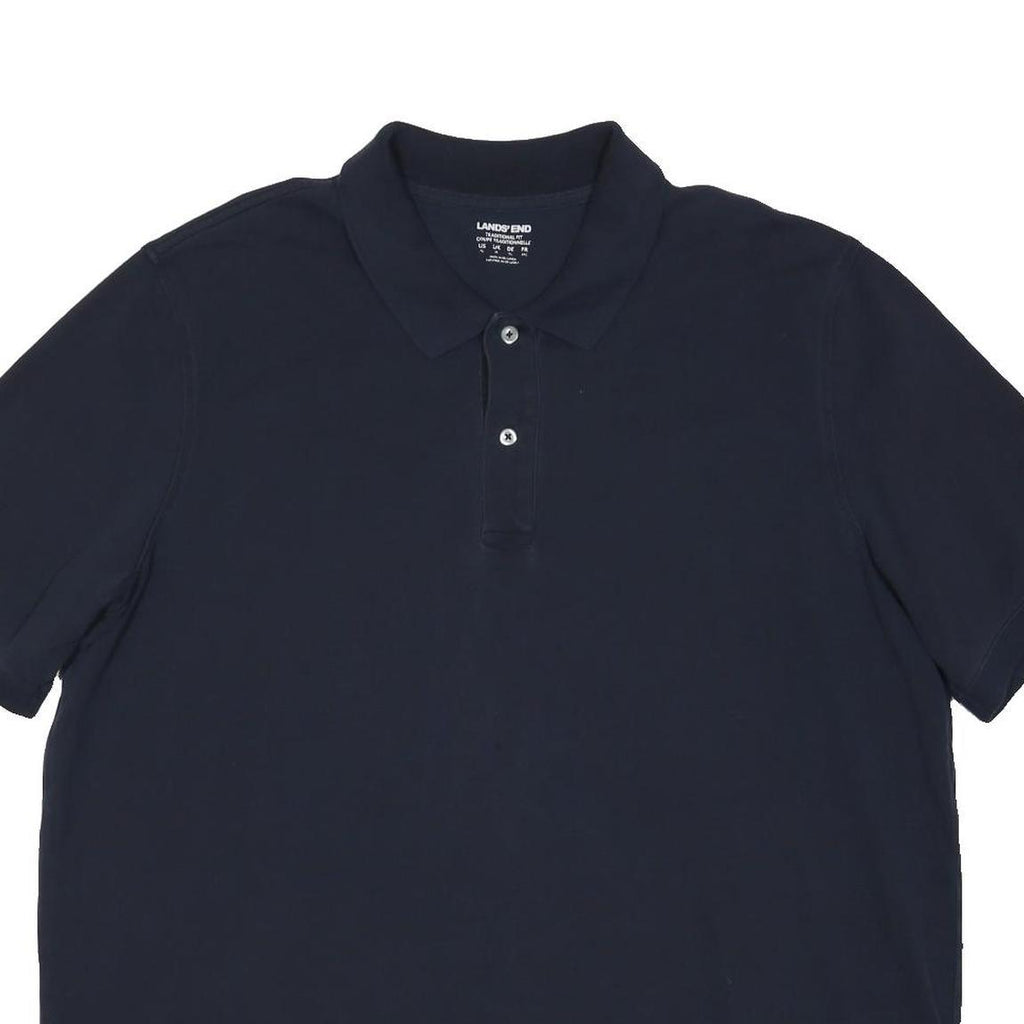 LANDSEND Mens Navy Blue Polo Shirt XL Cotton Blend Short Sleeve Plain Classic