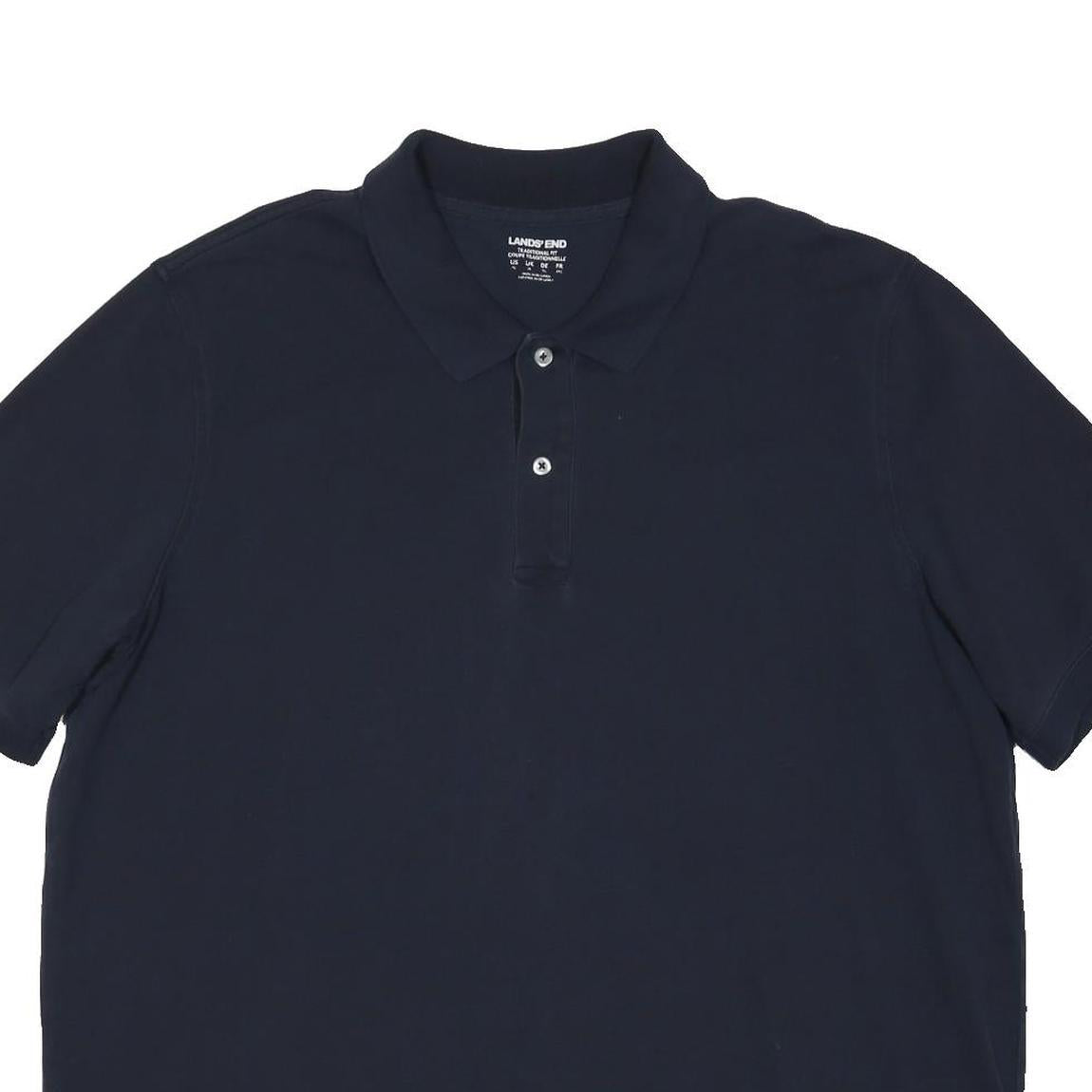 LANDSEND Mens Navy Blue Polo Shirt XL Cotton Blend Short Sleeve Plain Classic