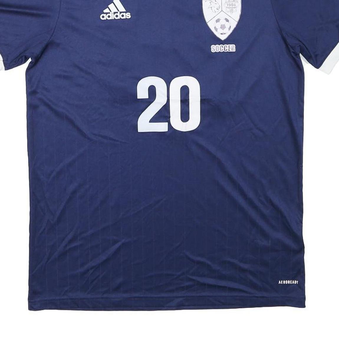 ADIDAS Mens Blue & White Soccer Jersey M Short Sleeve V-Neck Athletic