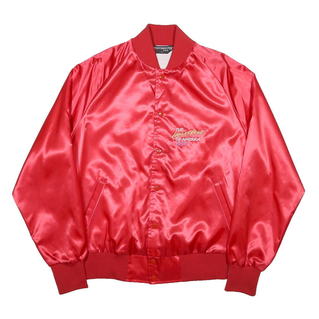 SPORTSMASTER USA Mens Red Synthetic Button Jacket L Satin Plain Heartbeat