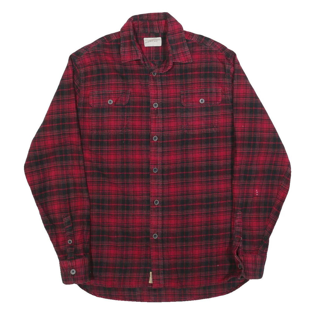 JACHS Mens Red & Black Checked Shirt L Casual Cotton Blend Long Sleeve Button