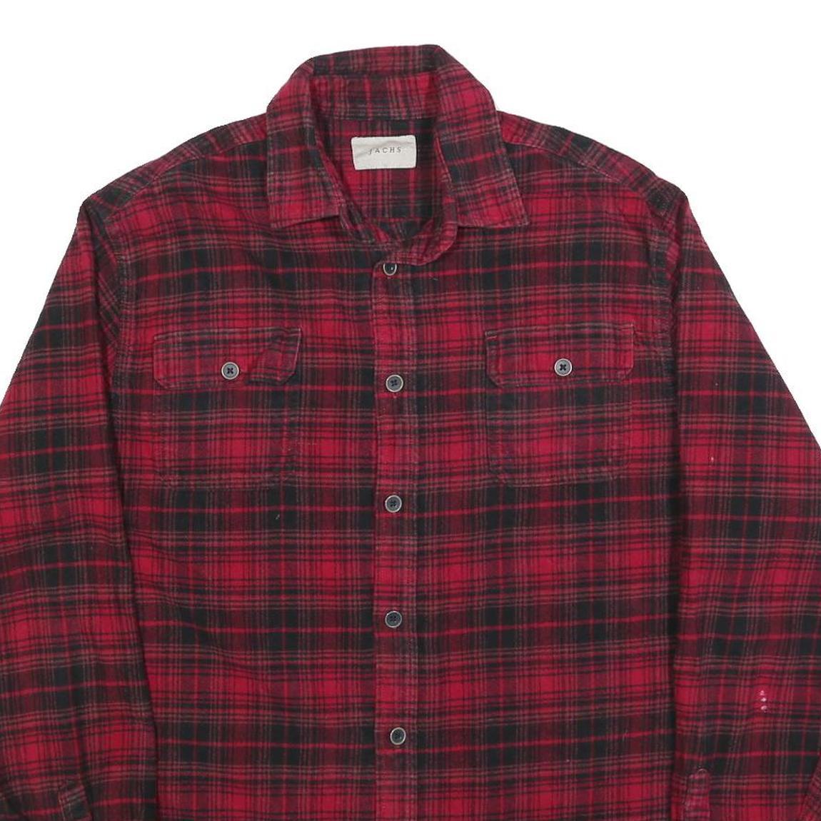 JACHS Mens Red & Black Checked Shirt L Casual Cotton Blend Long Sleeve Button