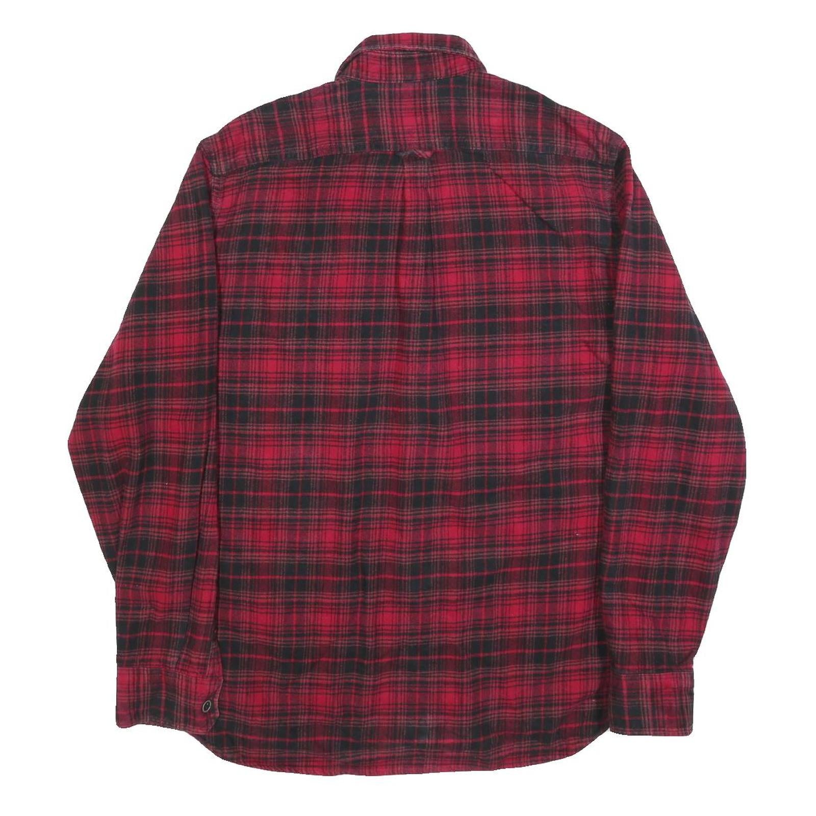 JACHS Mens Red & Black Checked Shirt L Casual Cotton Blend Long Sleeve Button