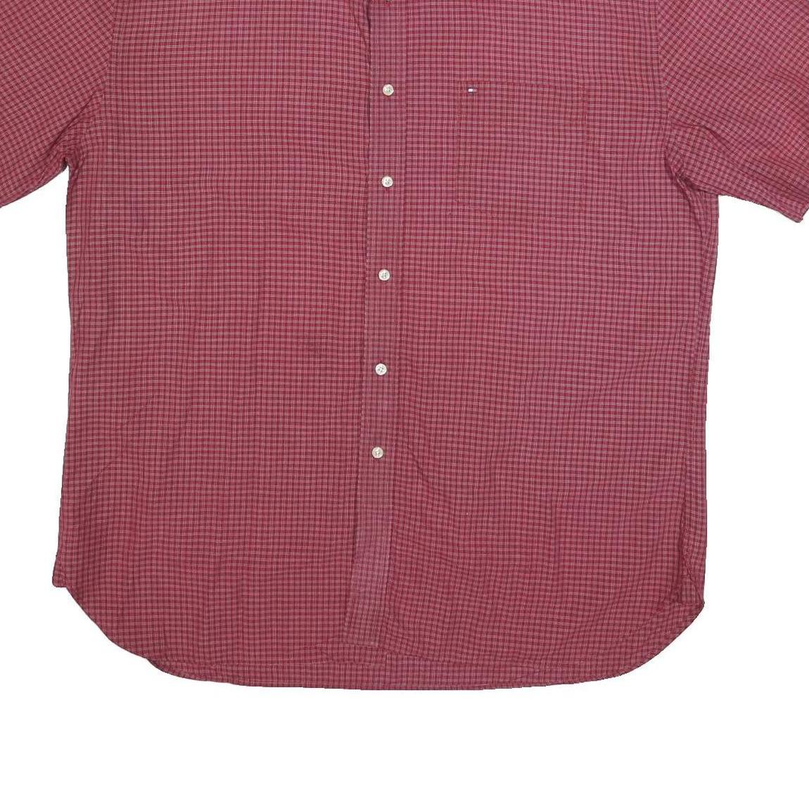 TOMMY HILFIGER Mens Red Checked Shirt XL Short Sleeve Cotton Blend Casual