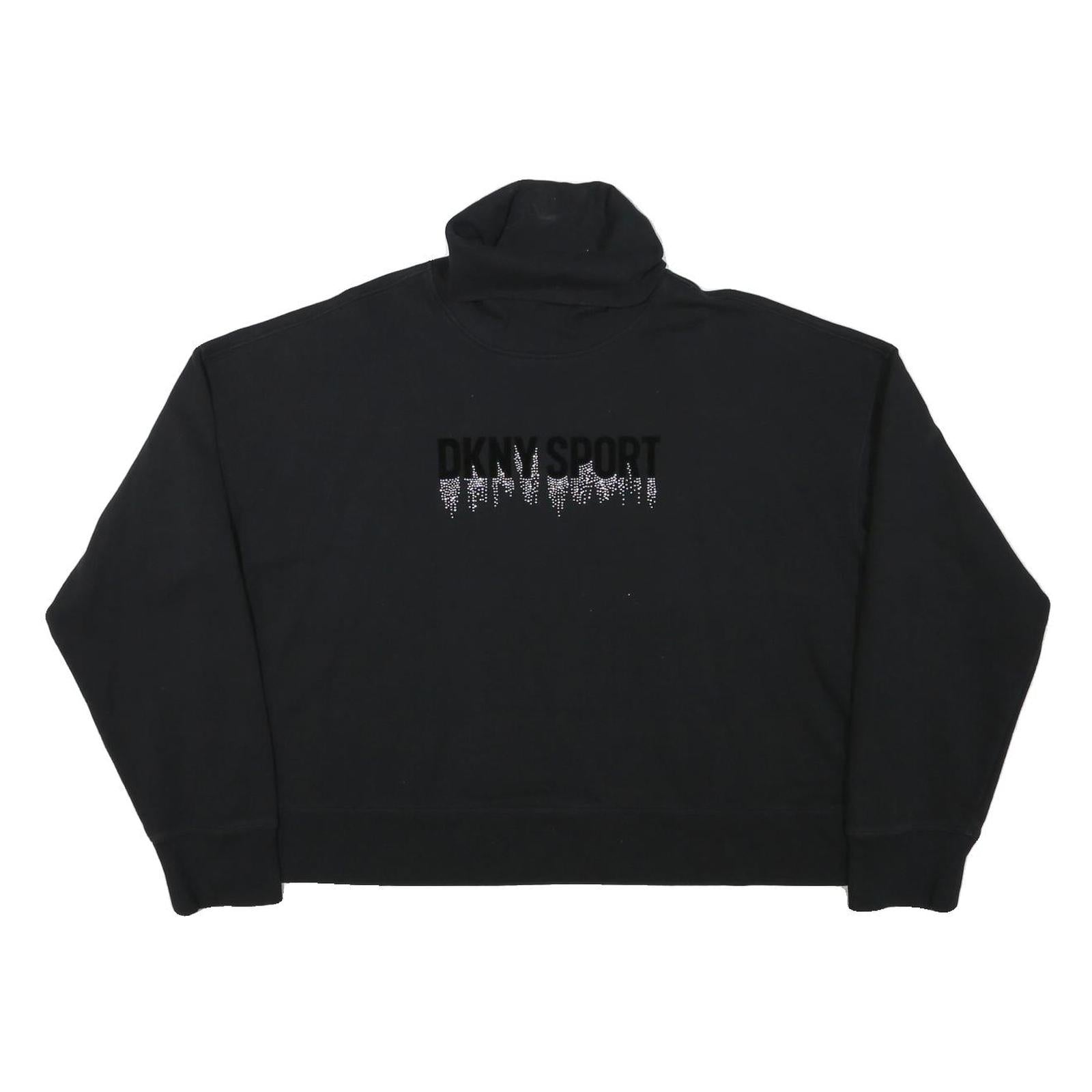 DKNY Womens Black Cotton Blend Turtleneck XL Sport Logo Sweatshirt Pullover