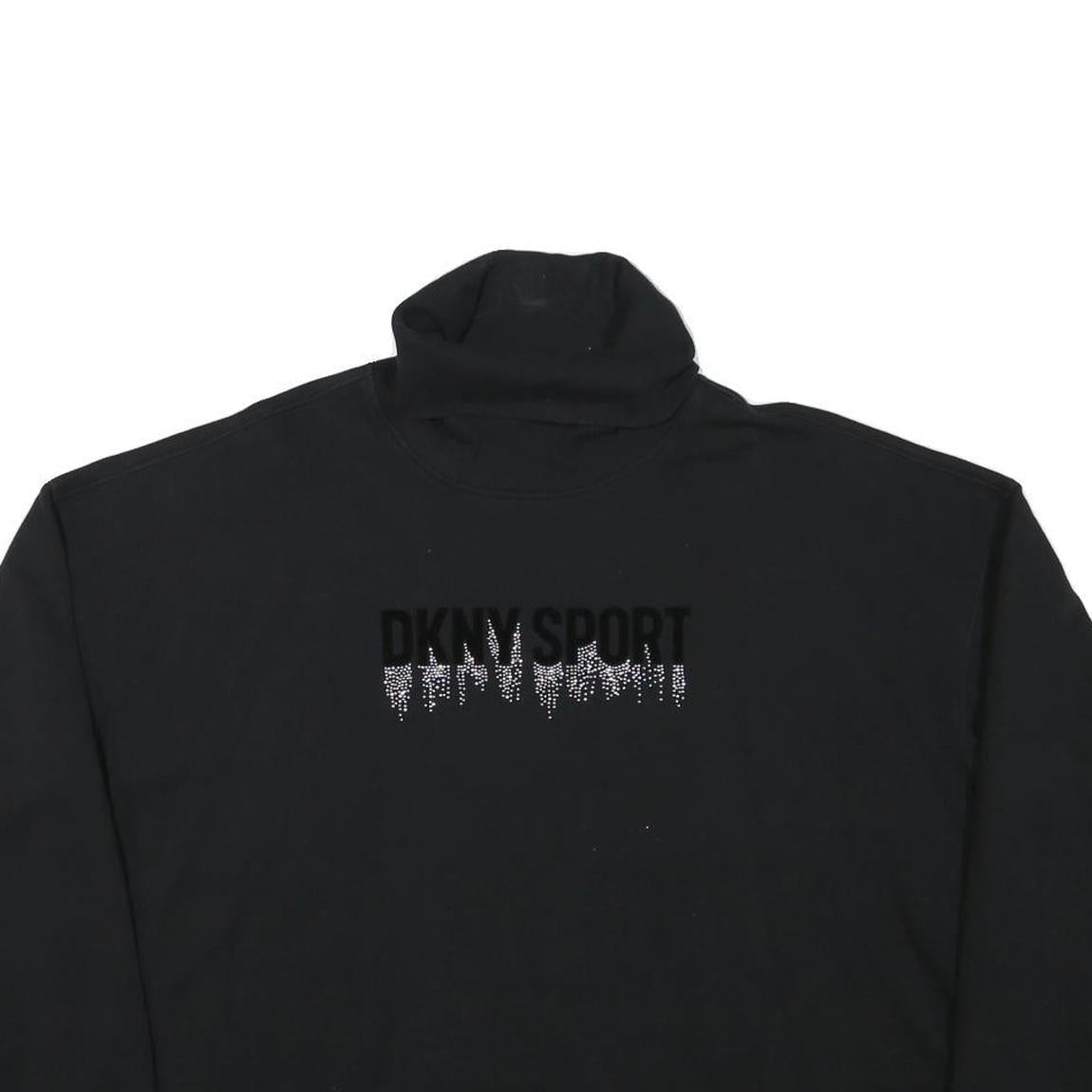 DKNY Womens Black Cotton Blend Turtleneck XL Sport Logo Sweatshirt Pullover