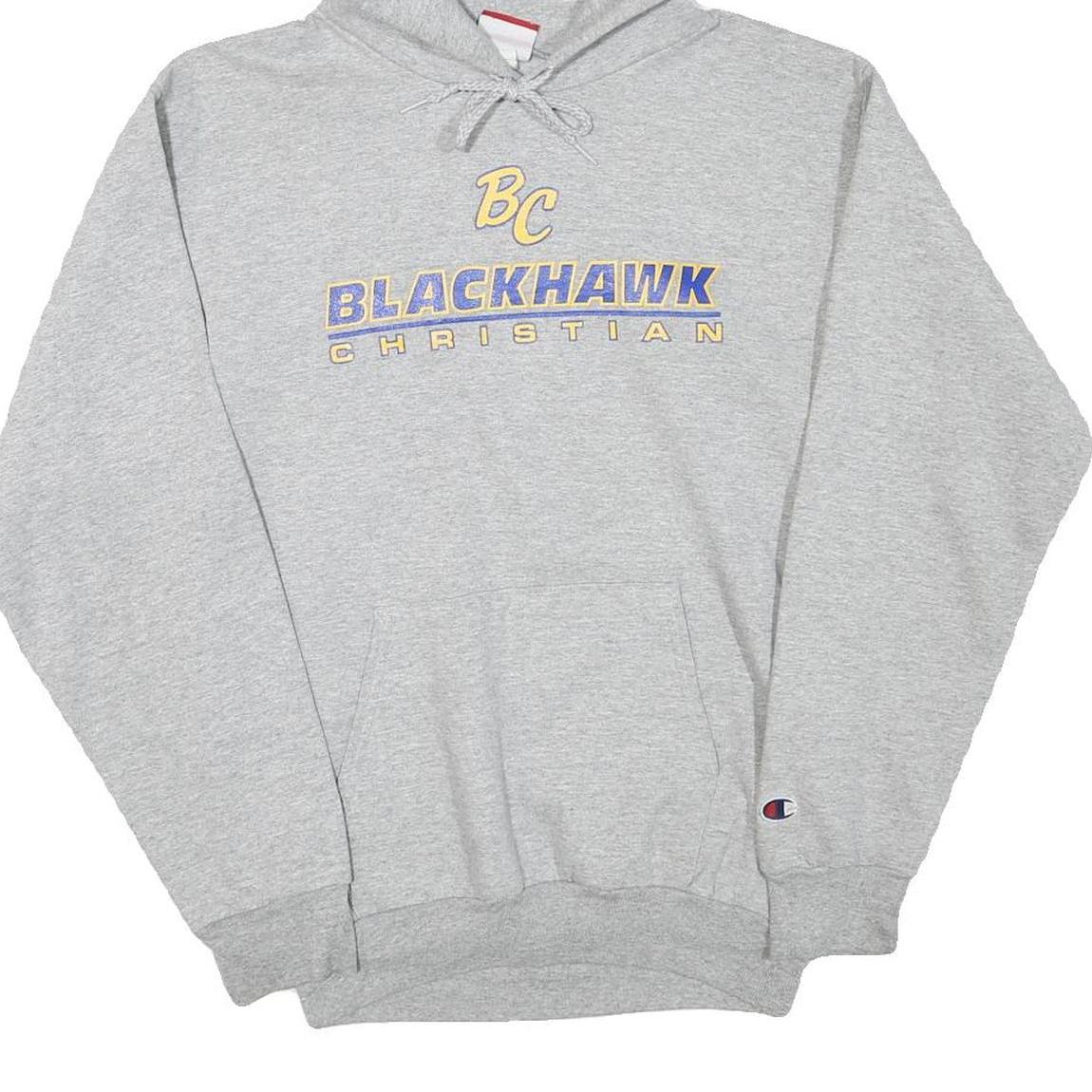 CHAMPION Mens Grey BC Blackhawk Christian Hoodie S Cotton Blend Pullover