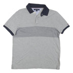 TOMMY HILFIGER Mens Grey & Navy Short Sleeve Colourblock Polo Shirt M Cotton