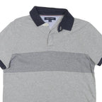 TOMMY HILFIGER Mens Grey & Navy Short Sleeve Colourblock Polo Shirt M Cotton