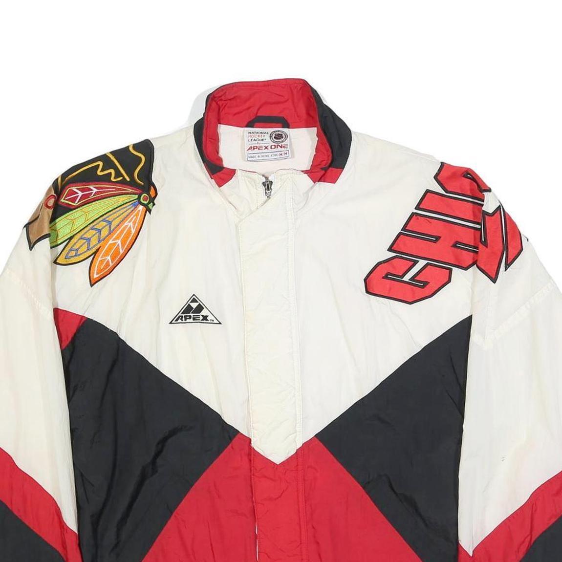 APEX ONE Mens White & Red Graphic Nylon Jacket M Zip Closure Sportswear