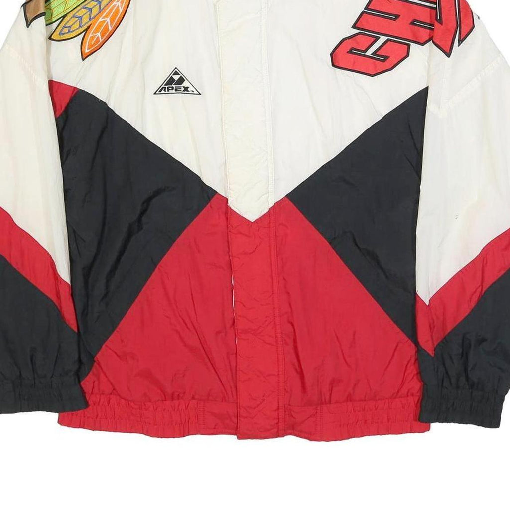 APEX ONE Mens White & Red Graphic Nylon Jacket M Zip Closure Sportswear