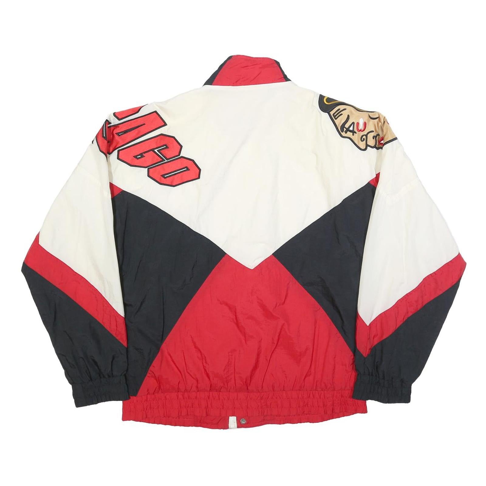 APEX ONE Mens White & Red Graphic Nylon Jacket M Zip Closure Sportswear