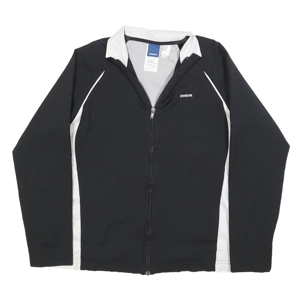 REEBOK Womens Black & White Zip Jacket UK 14 Polyester Blend Athletic Sportswear
