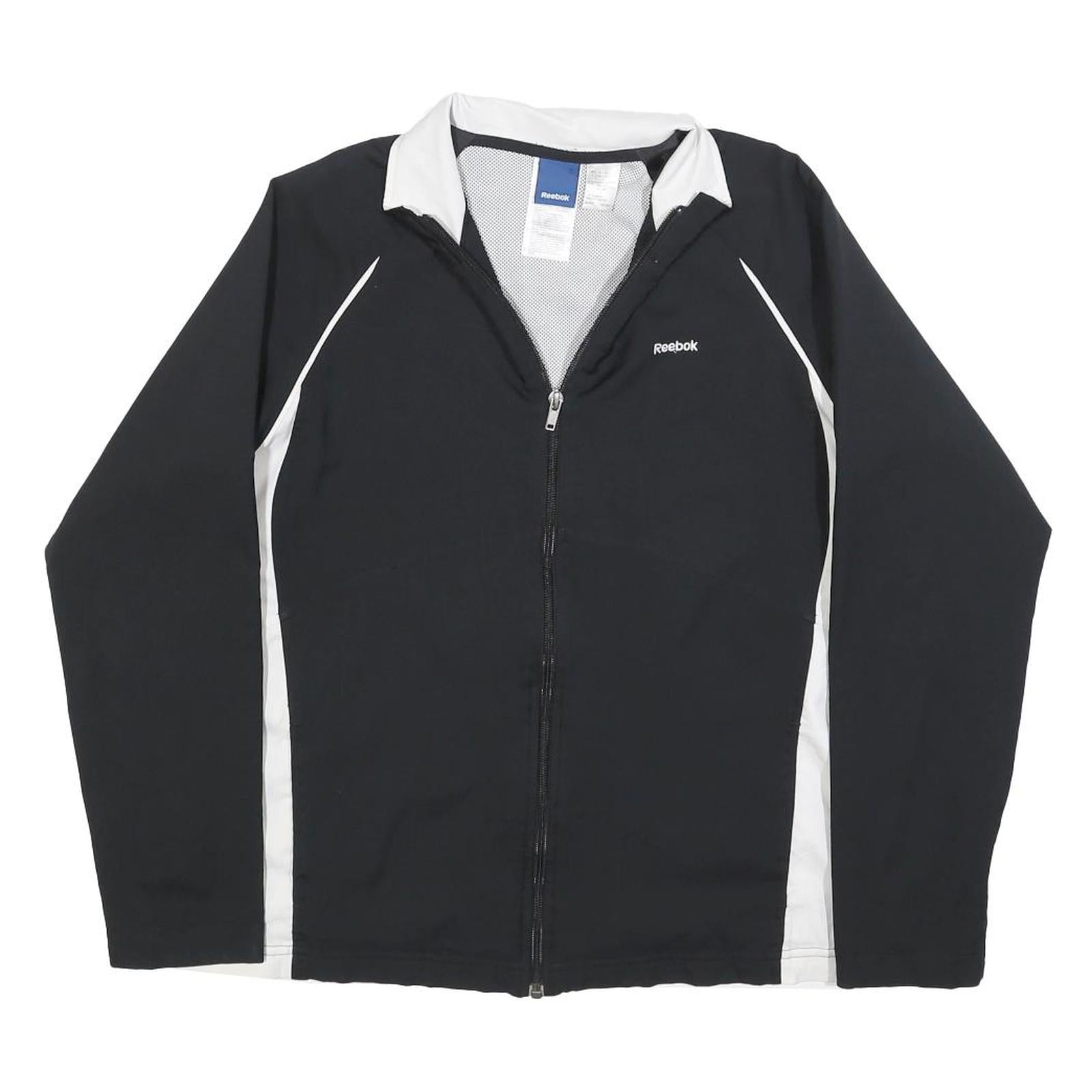 REEBOK Womens Black & White Zip Jacket UK 14 Polyester Blend Athletic Sportswear
