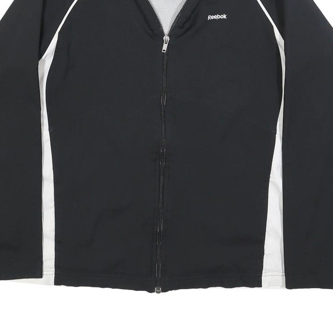 REEBOK Womens Black & White Zip Jacket UK 14 Polyester Blend Athletic Sportswear
