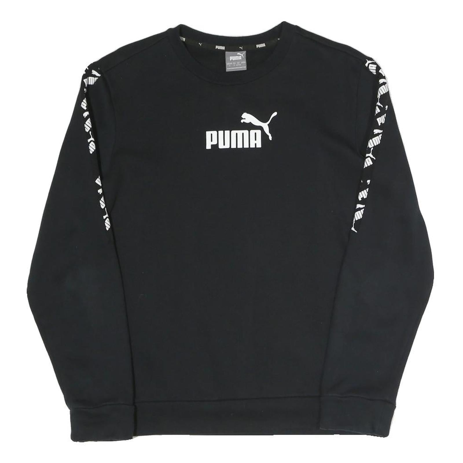 PUMA Womens Black Logo Detail Crew Neck Sweatshirt S Cotton Blend Sportswear