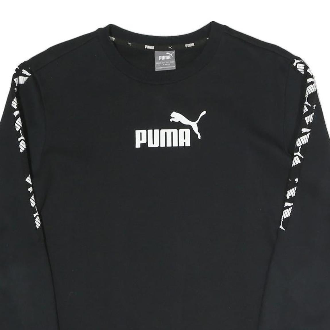 PUMA Womens Black Logo Detail Crew Neck Sweatshirt S Cotton Blend Sportswear