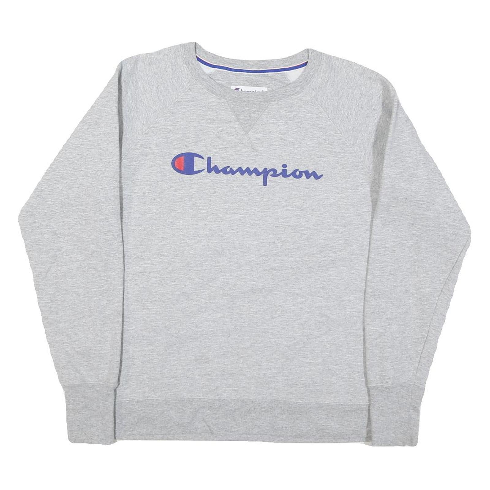 CHAMPION Mens Grey Cotton Blend Crew Neck M Logo Sweatshirt Casual Comfort