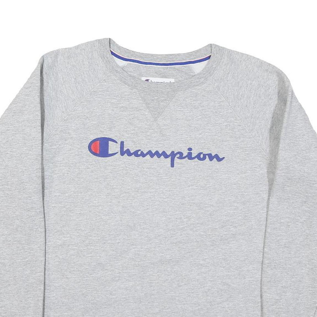 CHAMPION Mens Grey Cotton Blend Crew Neck M Logo Sweatshirt Casual Comfort