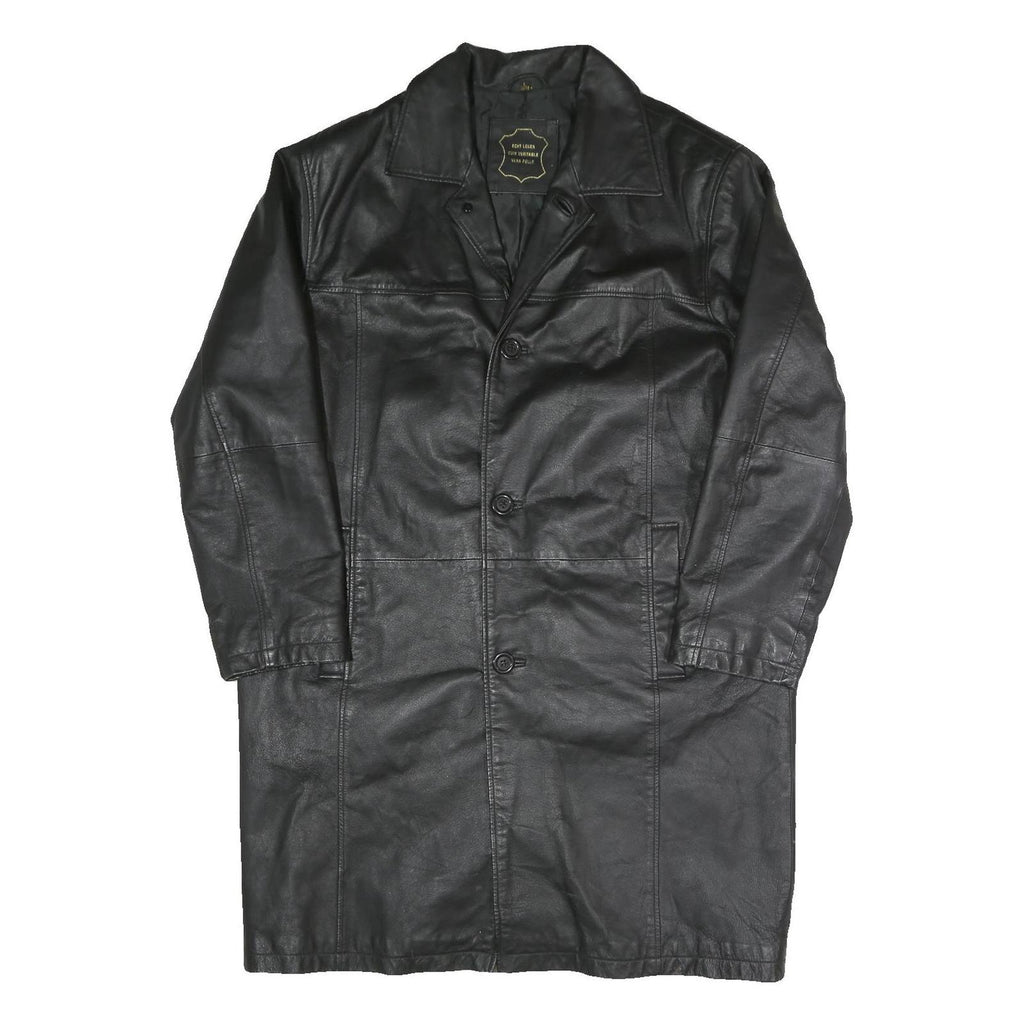 ETCH LEDER Mens Black Leather Button Jacket L Leather Classic Button Closure