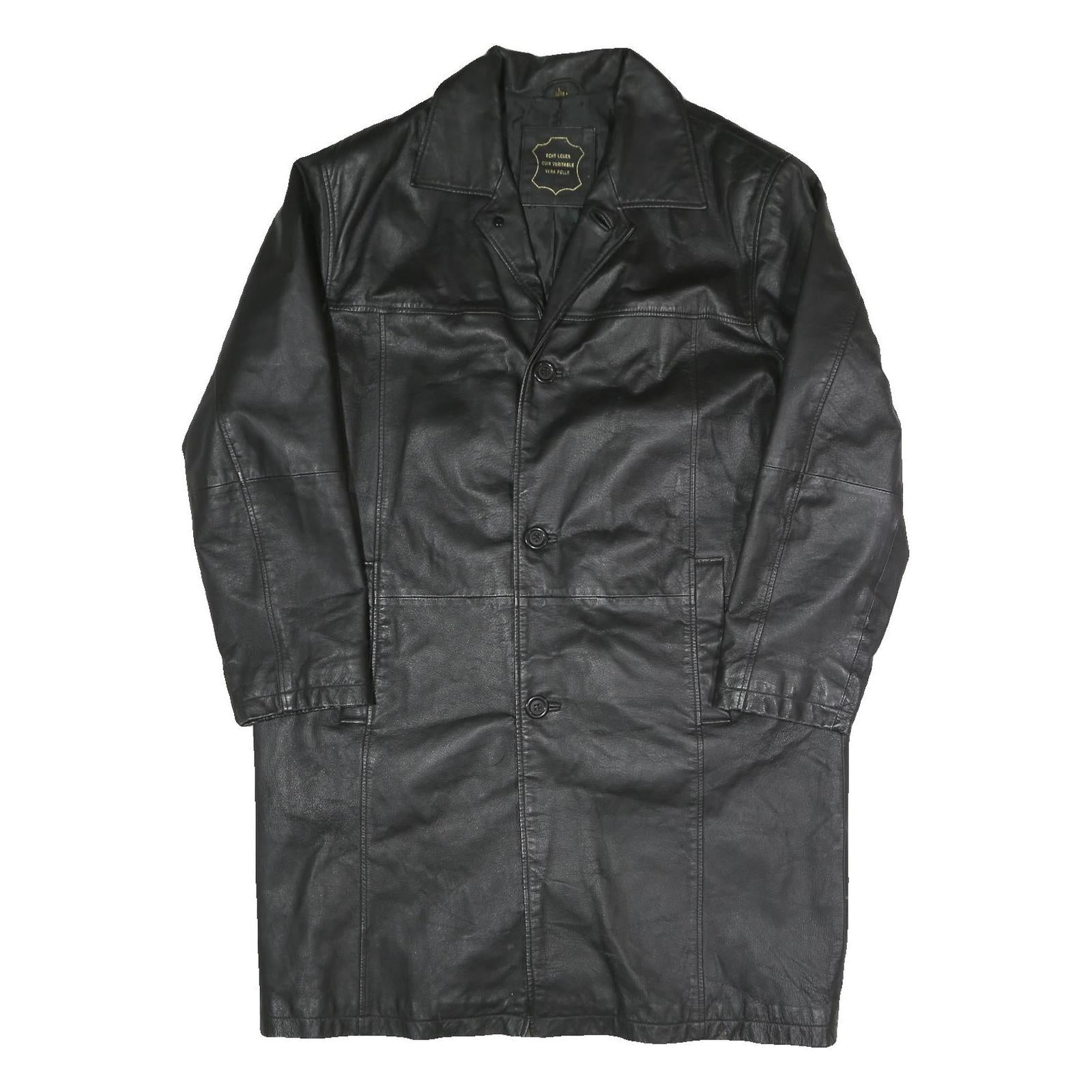 ETCH LEDER Mens Black Leather Button Jacket L Leather Classic Button Closure