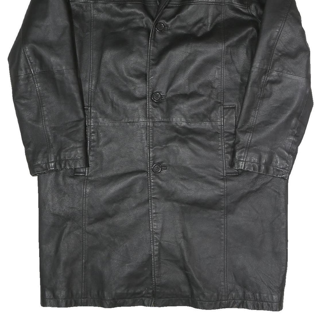 ETCH LEDER Mens Black Leather Button Jacket L Leather Classic Button Closure