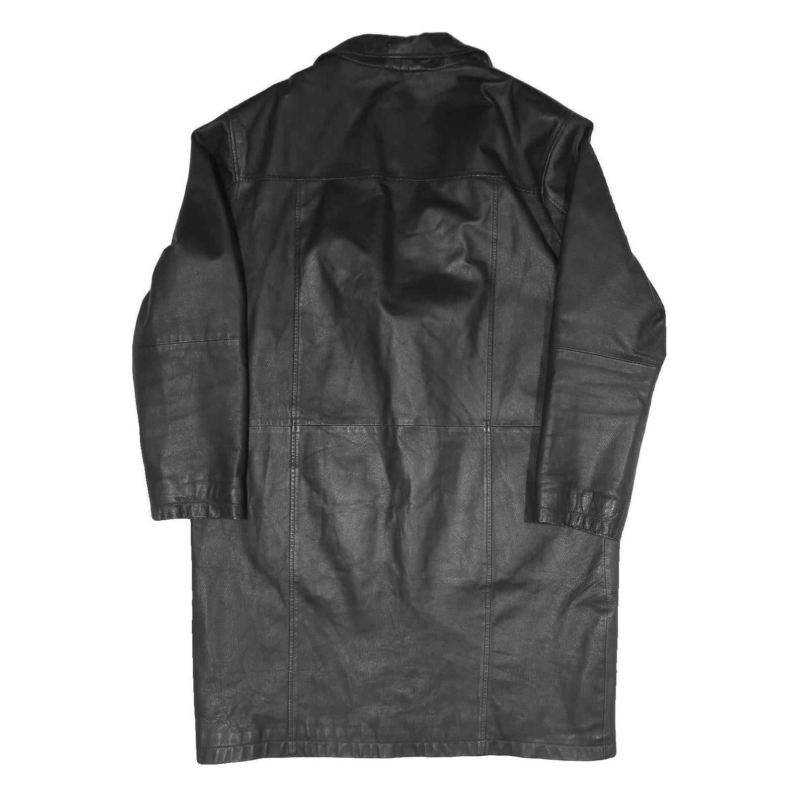 ETCH LEDER Mens Black Leather Button Jacket L Leather Classic Button Closure