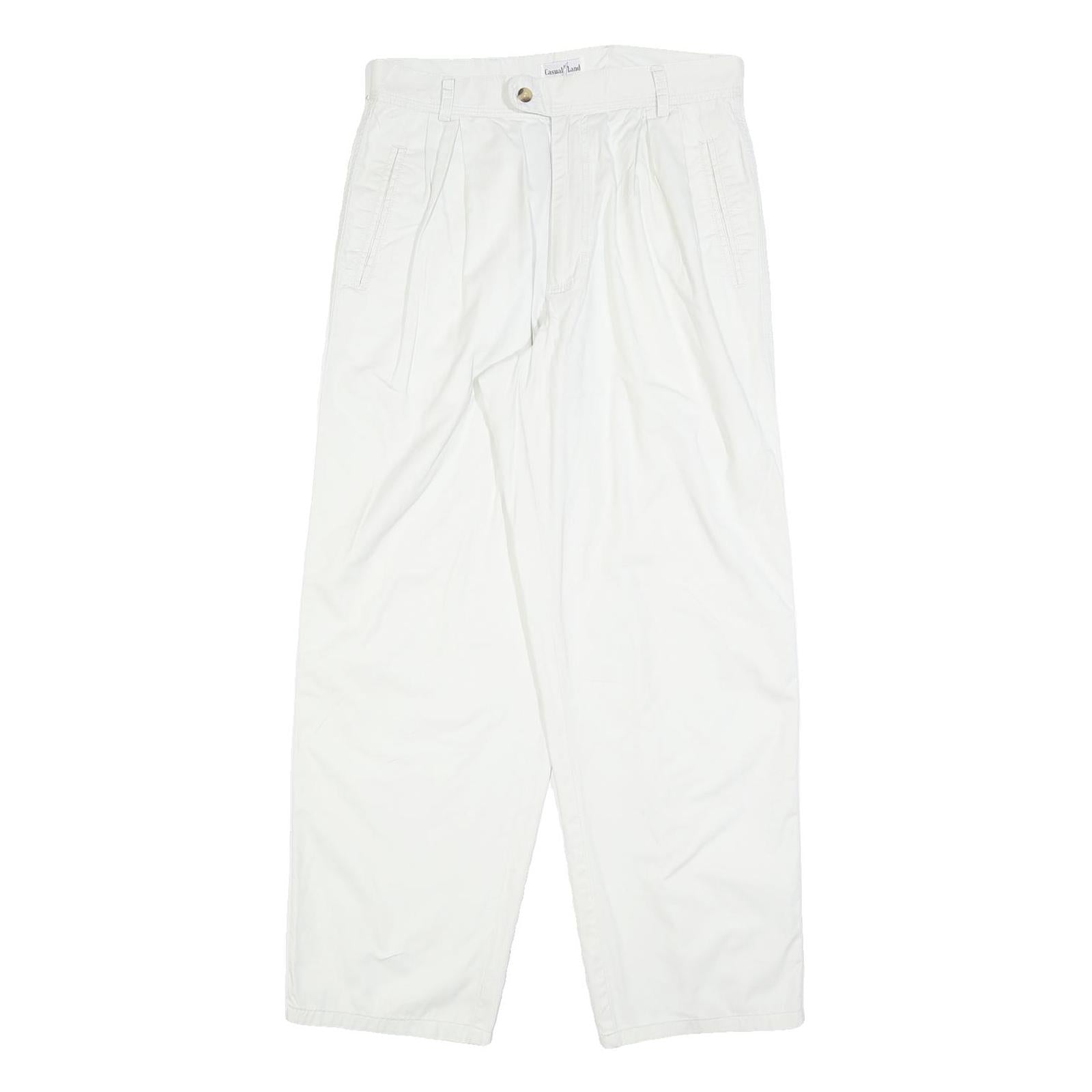 CASUAL LAND Womens Cotton Blend White Relaxed Straight Trousers W30 L30 Casual