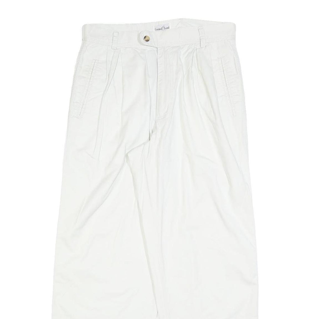 CASUAL LAND Womens Cotton Blend White Relaxed Straight Trousers W30 L30 Casual