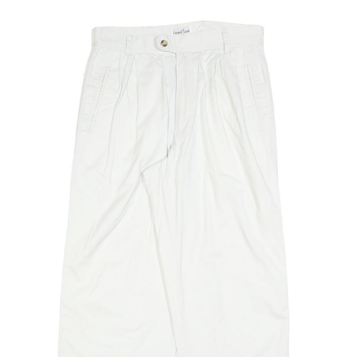 CASUAL LAND Womens Cotton Blend White Relaxed Straight Trousers W30 L30 Casual