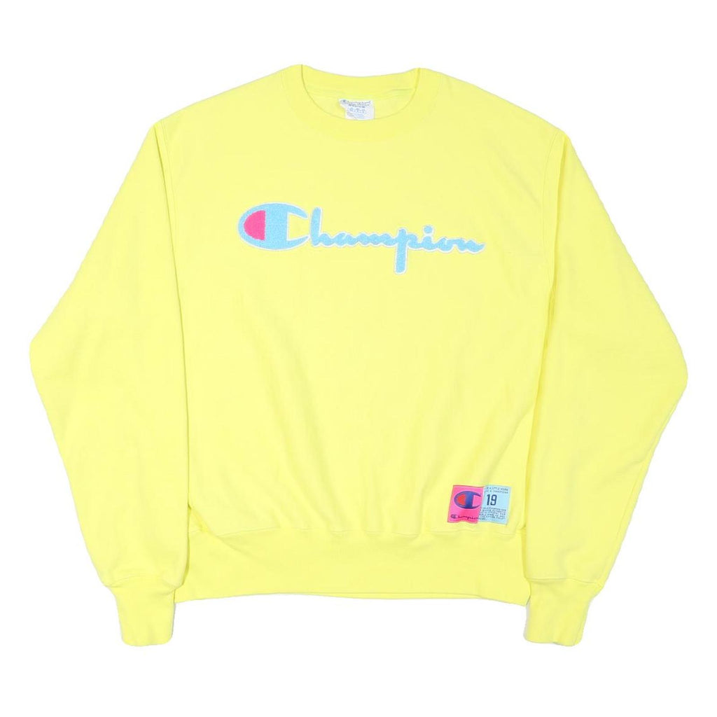 CHAMPION Mens Yellow Pullover Sweatshirt M Cotton Blend Classic Logo Casual