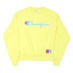 CHAMPION Mens Yellow Pullover Sweatshirt M Cotton Blend Classic Logo Casual