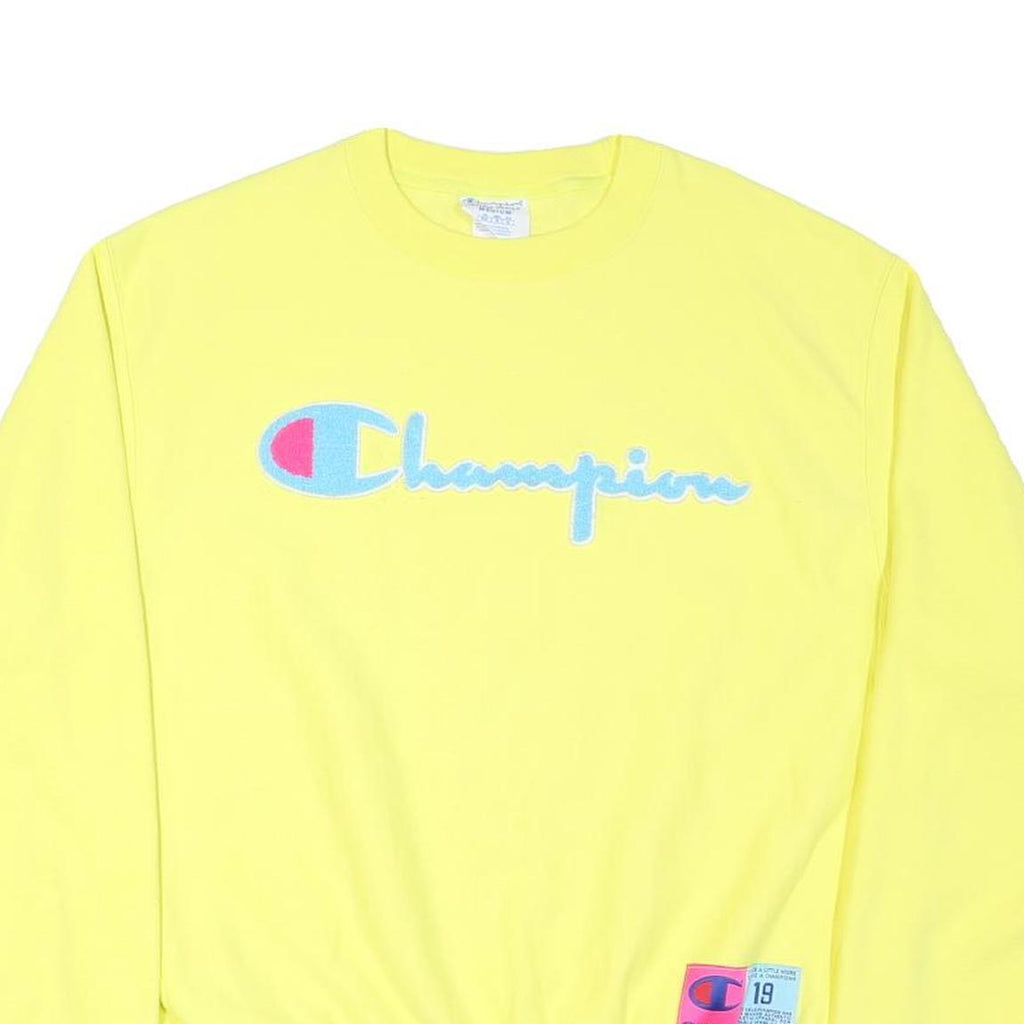 CHAMPION Mens Yellow Pullover Sweatshirt M Cotton Blend Classic Logo Casual