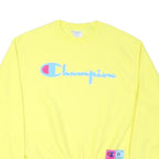 CHAMPION Mens Yellow Pullover Sweatshirt M Cotton Blend Classic Logo Casual