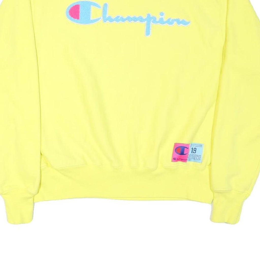 CHAMPION Mens Yellow Pullover Sweatshirt M Cotton Blend Classic Logo Casual