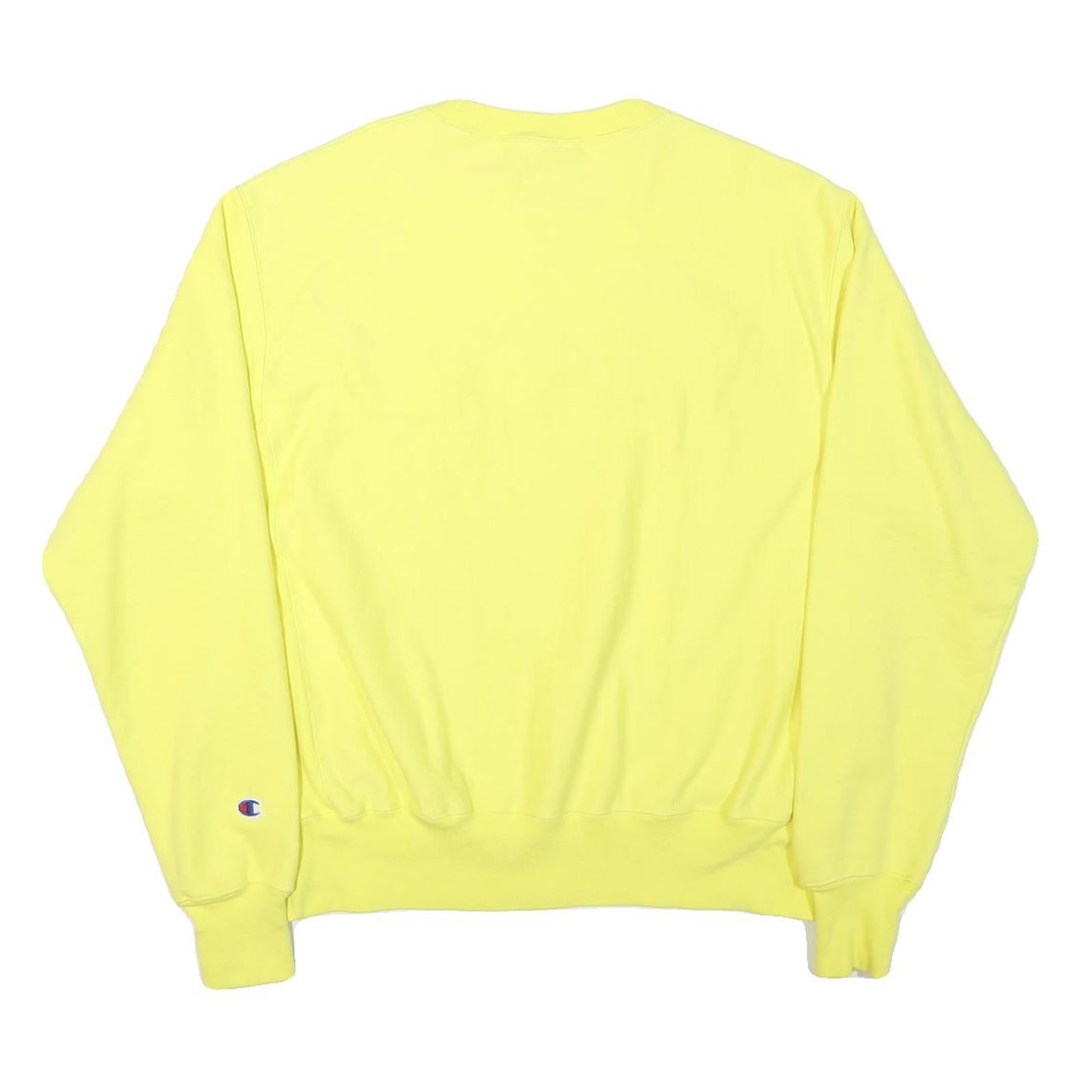 CHAMPION Mens Yellow Pullover Sweatshirt M Cotton Blend Classic Logo Casual